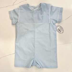 Baby Light Blue Short Sleeve Romper with White Trim